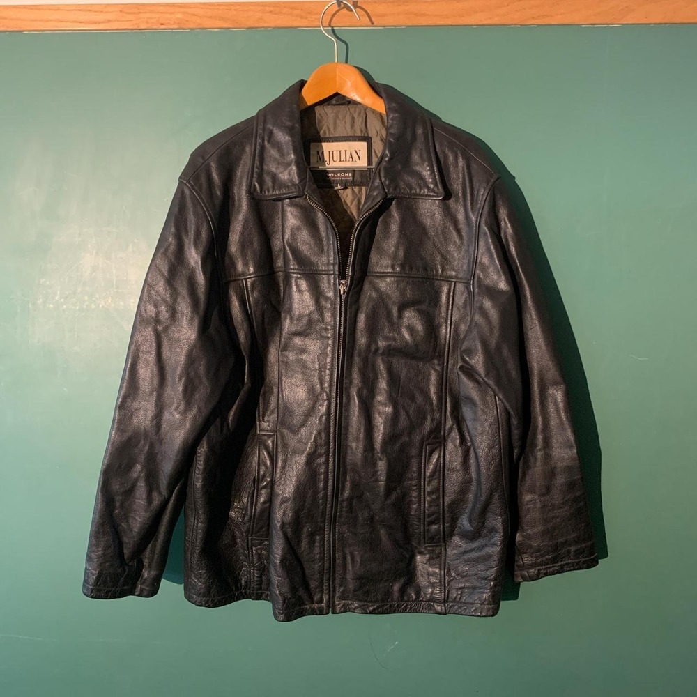 M. Julian Wilsons Leather Mens Black Vintage Leather Jacket Large